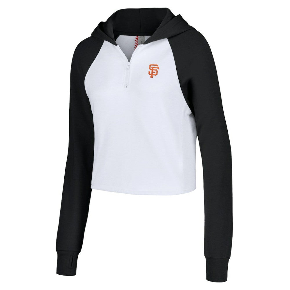 San Francisco Giants Lusso Women's Jane Raglan Quarter-Zip Tri-Blend Cropped Pullover Hoodie White