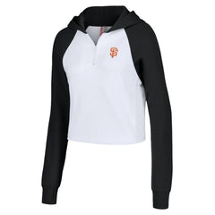San Francisco Giants Lusso Women's Jane Raglan Quarter-Zip Tri-Blend Cropped Pullover Hoodie White