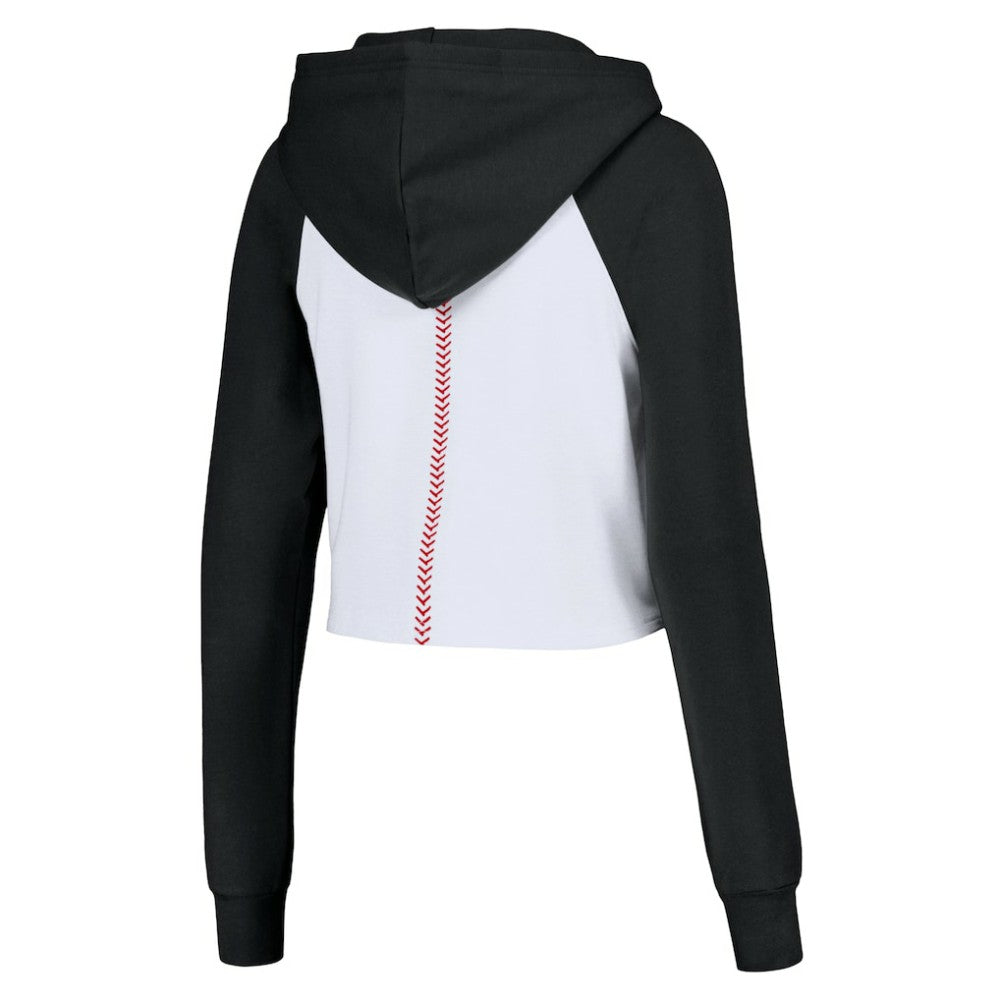 San Francisco Giants Lusso Women's Jane Raglan Quarter-Zip Tri-Blend Cropped Pullover Hoodie White