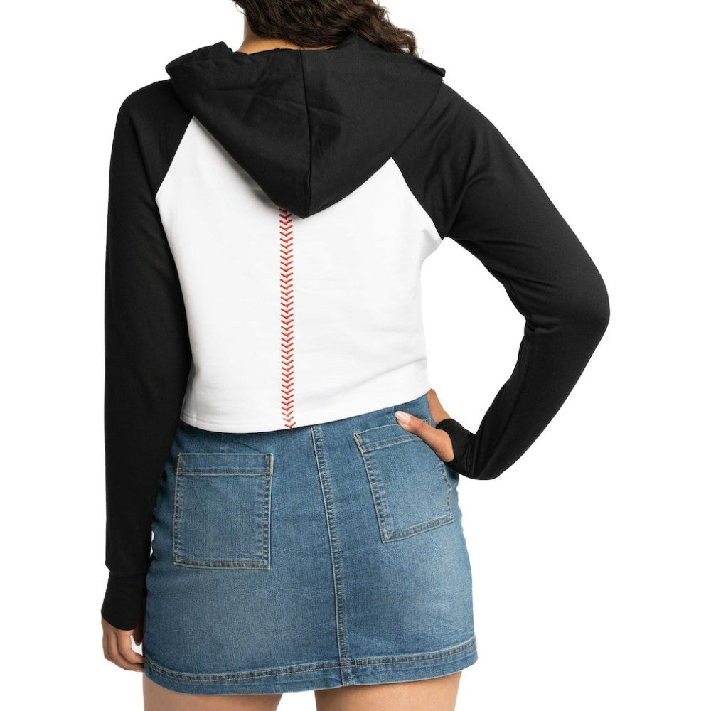 San Francisco Giants Lusso Women's Jane Raglan Quarter-Zip Tri-Blend Cropped Pullover Hoodie White