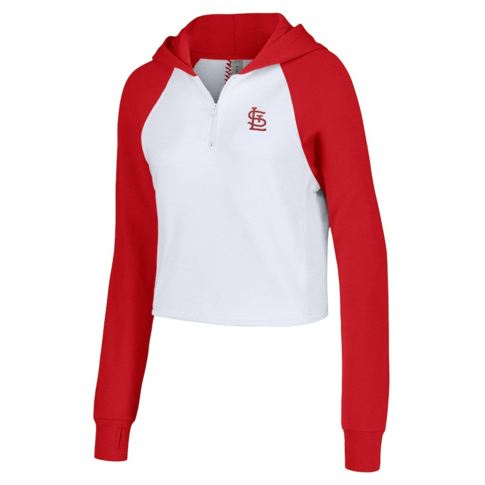 St. Louis Cardinals Lusso Women's Jane Raglan Quarter-Zip Tri-Blend Cropped Pullover Hoodie White
