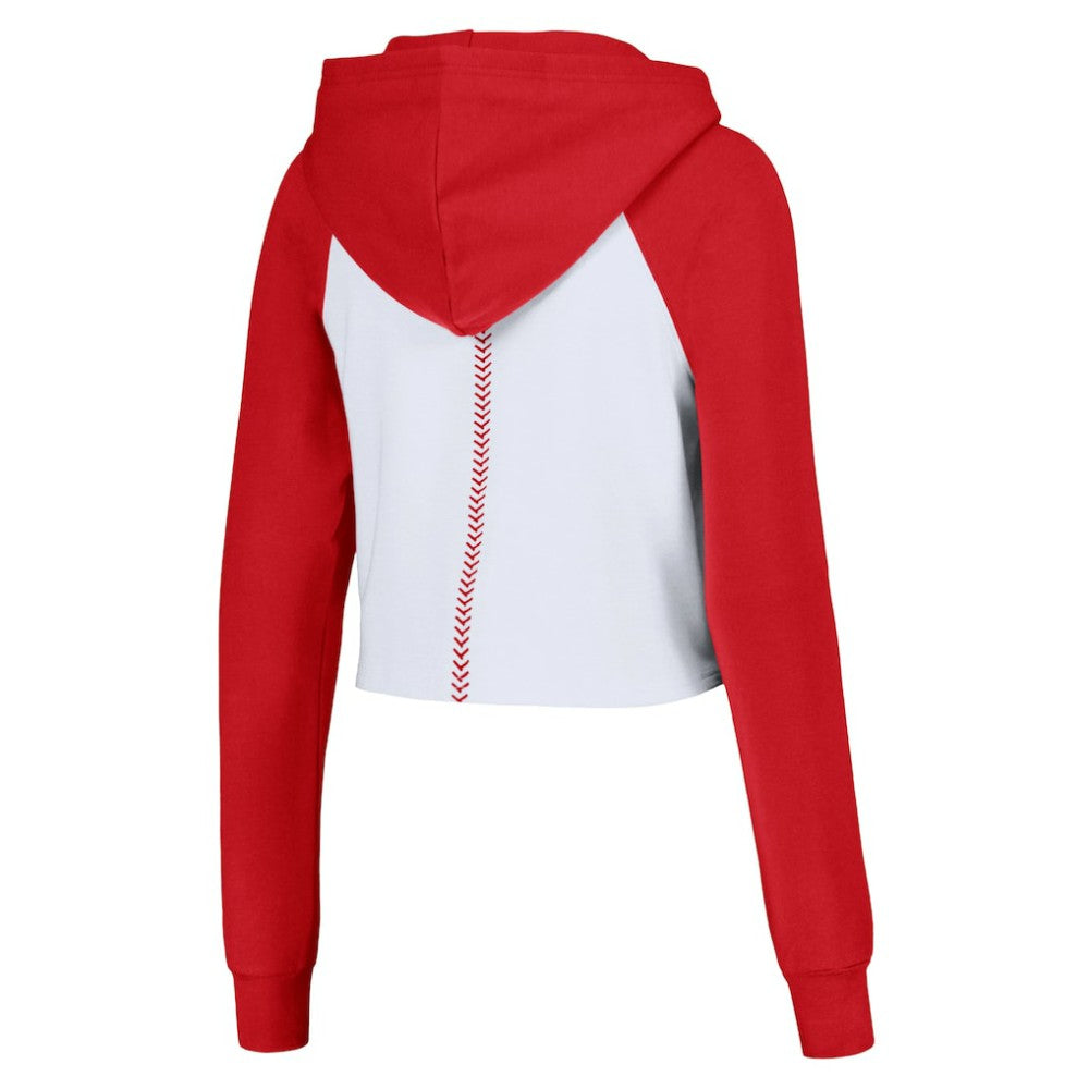 St. Louis Cardinals Lusso Women's Jane Raglan Quarter-Zip Tri-Blend Cropped Pullover Hoodie White