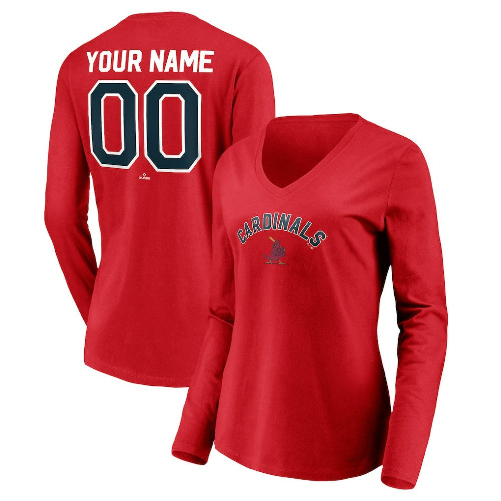 St. Louis Cardinals Women's Cooperstown Collection Personalized Winning Streak Long Sleeve V-Neck T-Shirt Red
