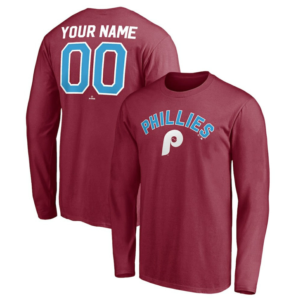 Philadelphia Phillies Personalized Cooperstown Collection Alternate Winning Streak Long Sleeve T-Shirt Burgundy