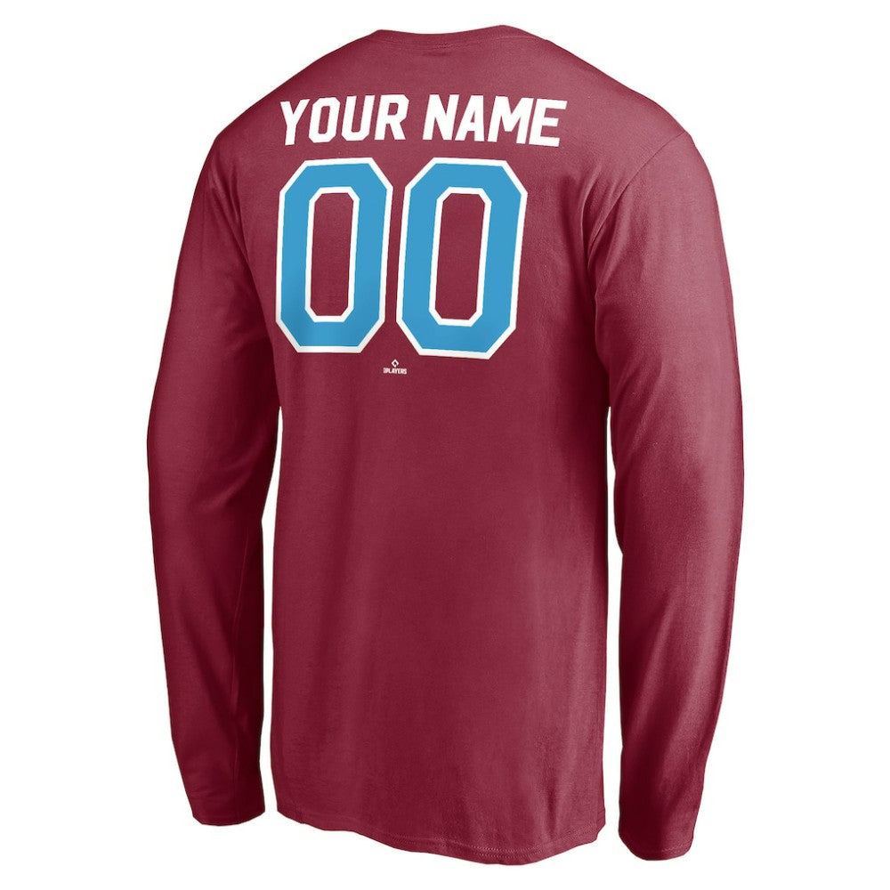 Philadelphia Phillies Personalized Cooperstown Collection Alternate Winning Streak Long Sleeve T-Shirt Burgundy