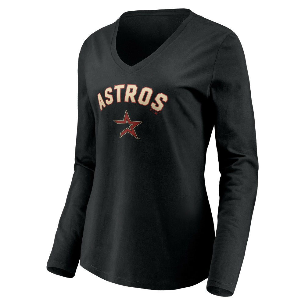 Houston Astros Women's Personalized Cooperstown Collection Alternate Winning Streak Long Sleeve V-Neck T-Shirt Black