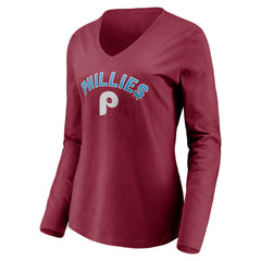 Philadelphia Phillies Women's Personalized Cooperstown Collection Alternate Winning Streak Long Sleeve V-Neck T-Shirt Burgundy