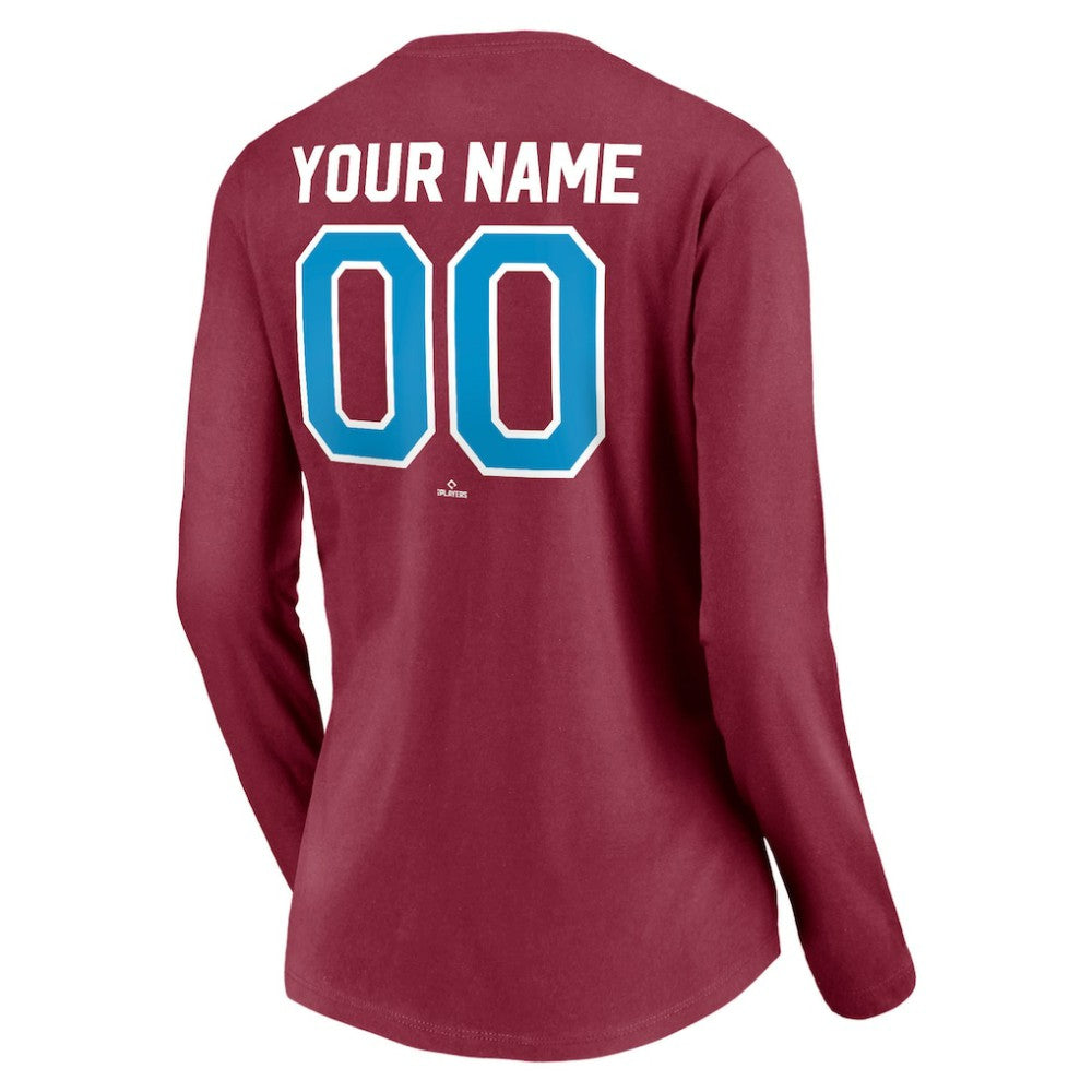 Philadelphia Phillies Women's Personalized Cooperstown Collection Alternate Winning Streak Long Sleeve V-Neck T-Shirt Burgundy