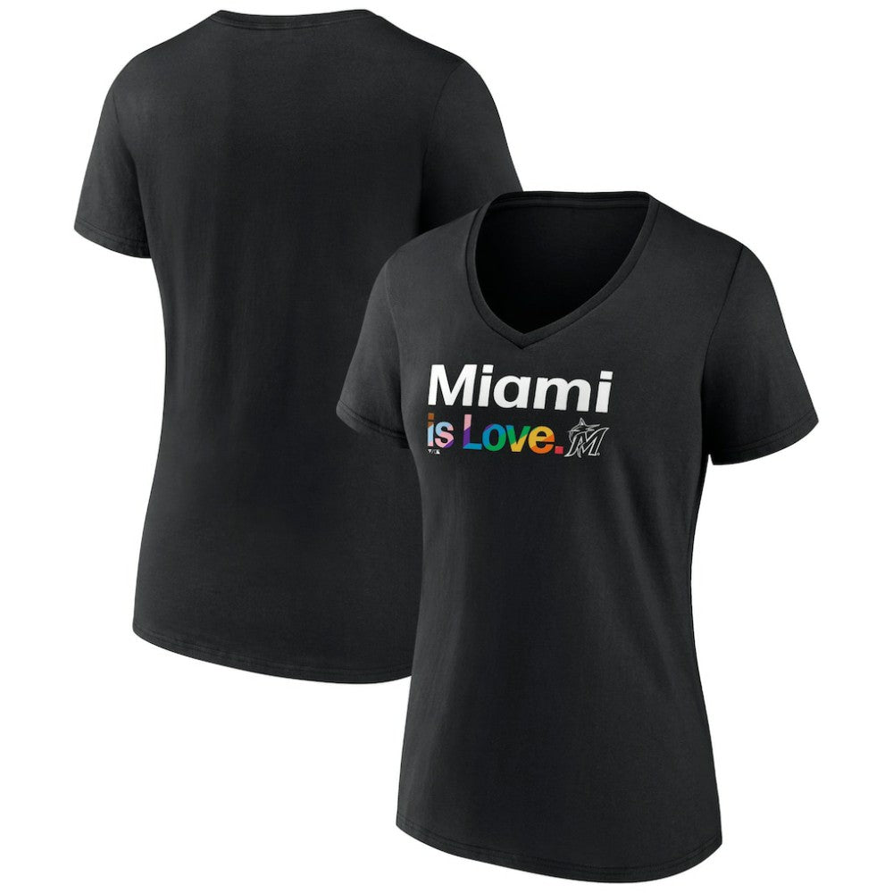 Miami Marlins Women's City Pride V-Neck T-Shirt Black
