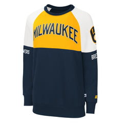 Milwaukee Brewers Starter Women's Baseline Raglan Pullover Sweatshirt Navy/Gold