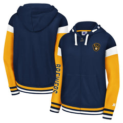 Milwaukee Brewers Starter Women's Homestretch Full-Zip Hoodie Navy