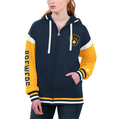 Milwaukee Brewers Starter Women's Homestretch Full-Zip Hoodie Navy