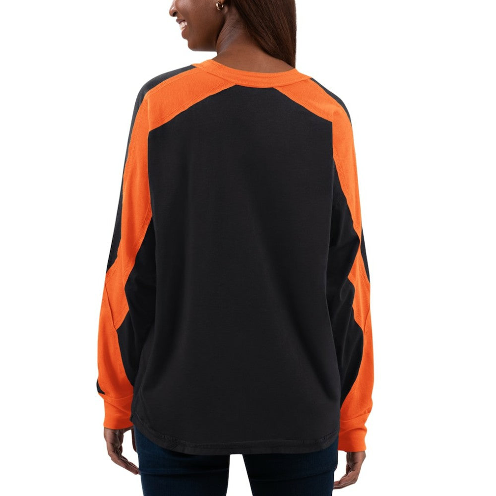San Francisco Giants G-III 4Her by Carl Banks Women's Smash Raglan Long Sleeve T-Shirt Black/Orange