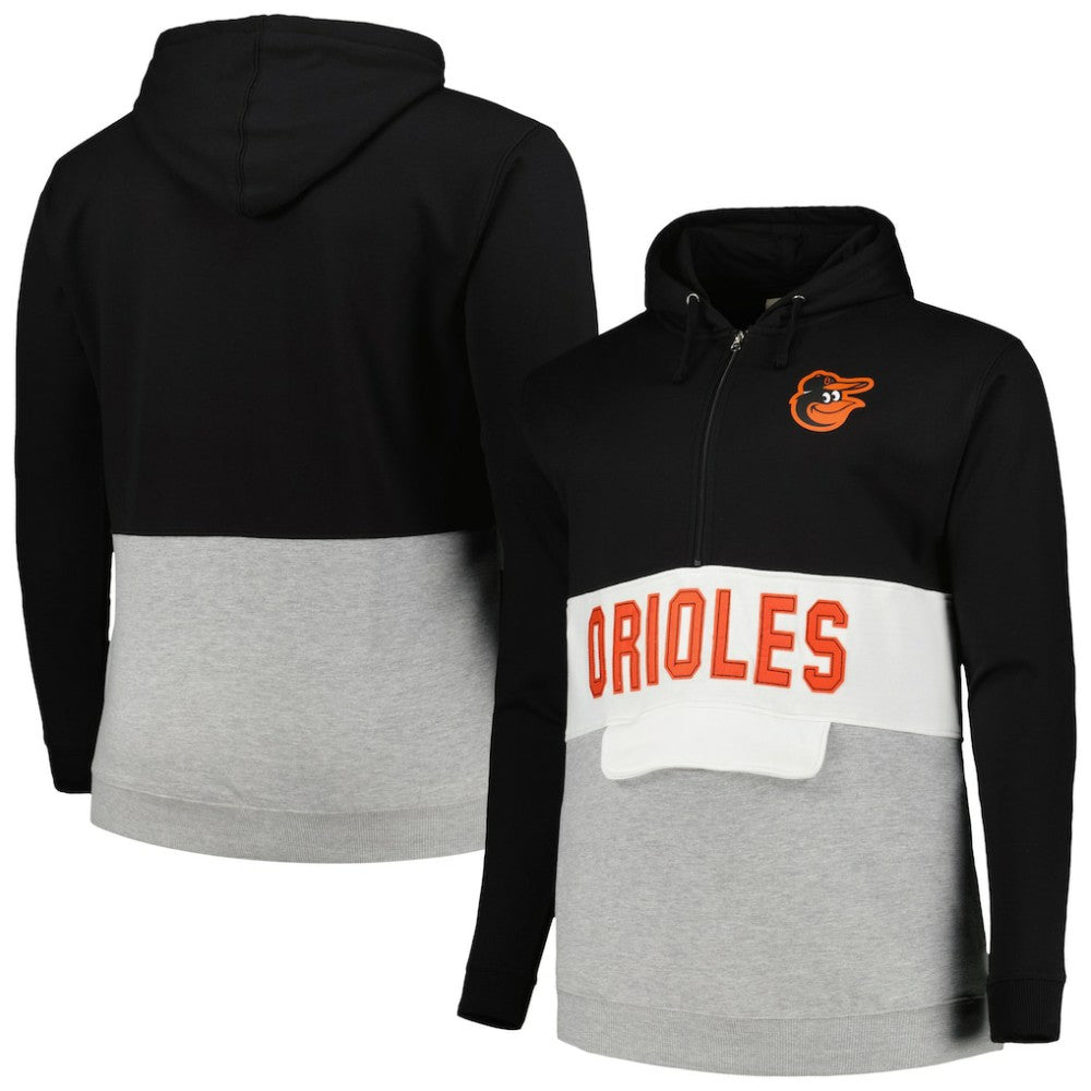 Baltimore Orioles Big & Tall Hoodie Half-Zip Sweatshirt Black/Heather Gray