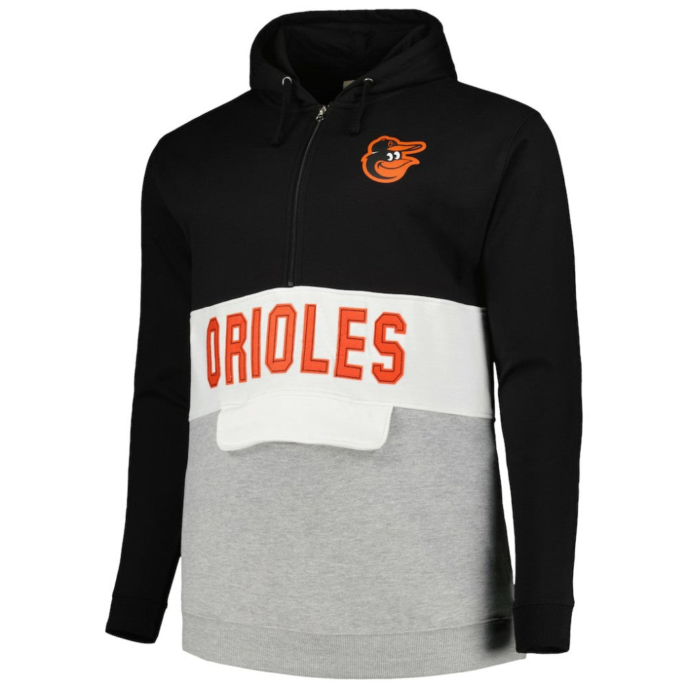 Baltimore Orioles Big & Tall Hoodie Half-Zip Sweatshirt Black/Heather Gray