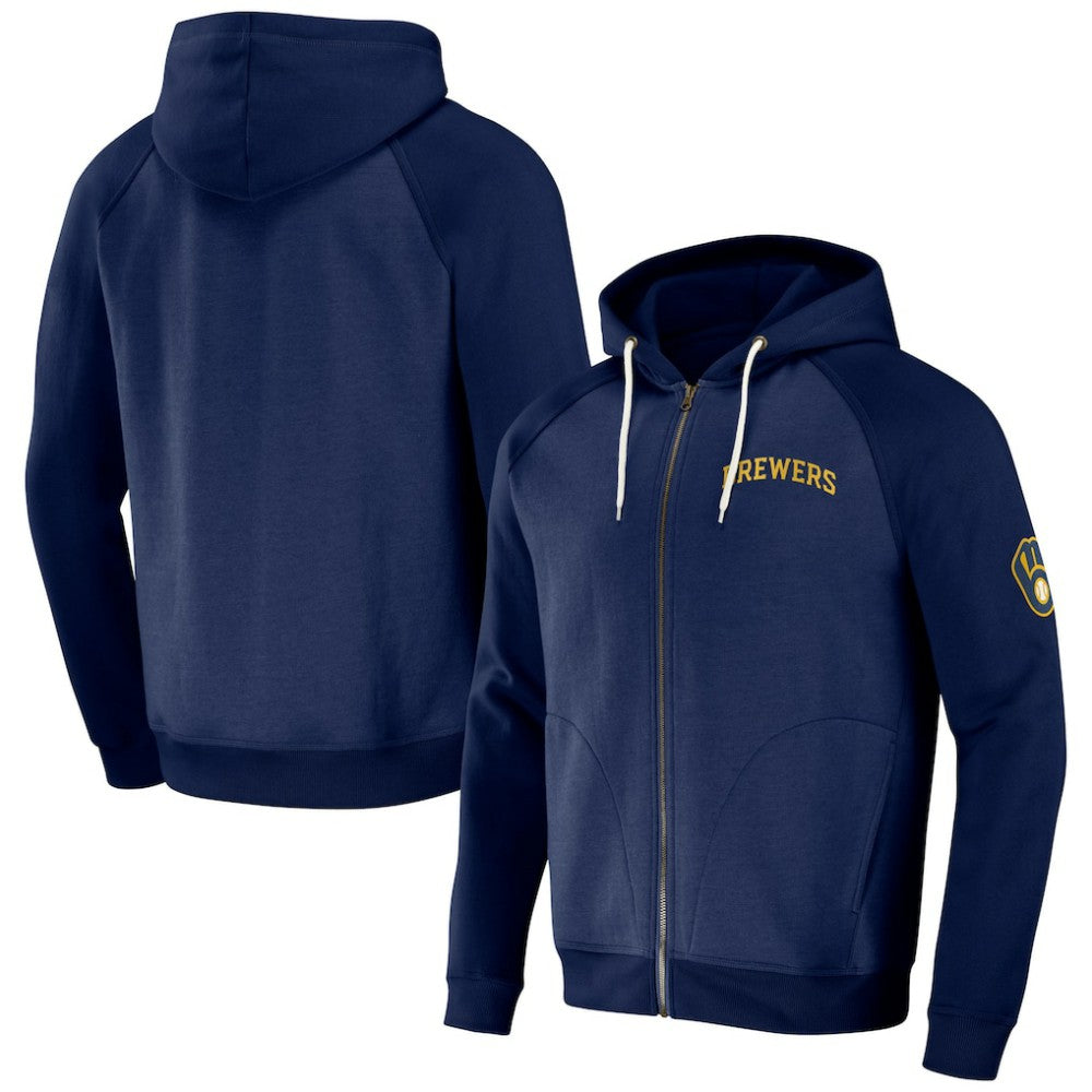 Milwaukee Brewers Darius Rucker Collection Raglan Full-Zip Hoodie Navy