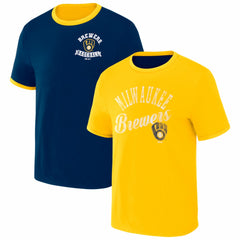 Milwaukee Brewers Darius Rucker Collection Two-Way Ringer Reversible T-Shirt Navy/Gold