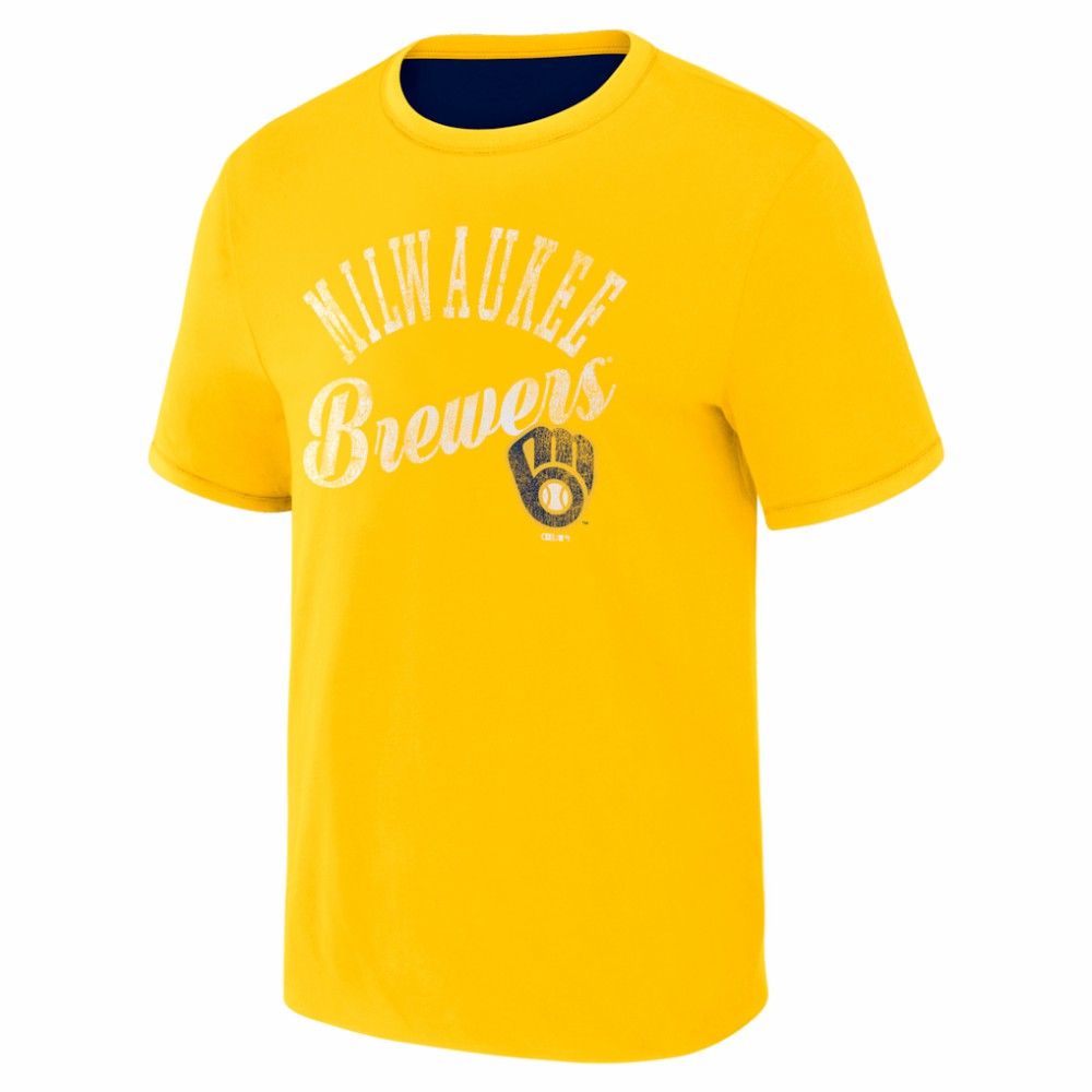 Milwaukee Brewers Darius Rucker Collection Two-Way Ringer Reversible T-Shirt Navy/Gold