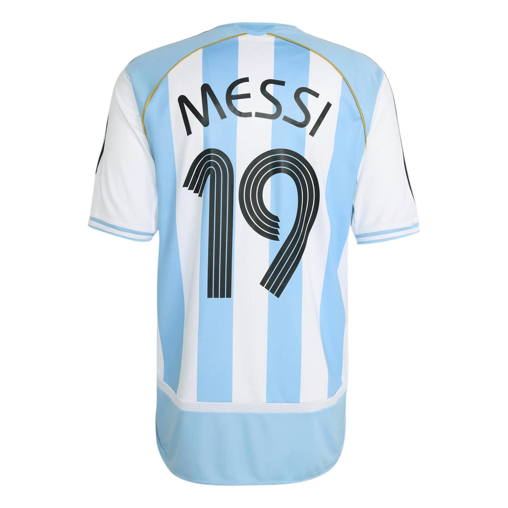 2006 Argentina Men's Retro Stadium Home Messi #19 Soccer Jersey White / Clear Blue - Adidas