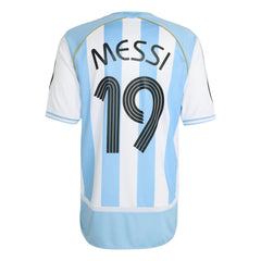 2006 Argentina Men's Retro Stadium Home Messi #19 Soccer Jersey White / Clear Blue - Adidas