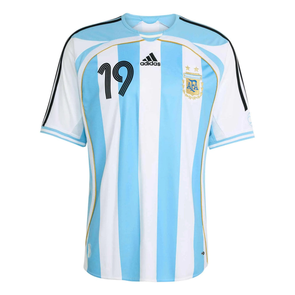 2006 Argentina Men's Retro Stadium Home Messi #19 Soccer Jersey White / Clear Blue - Adidas