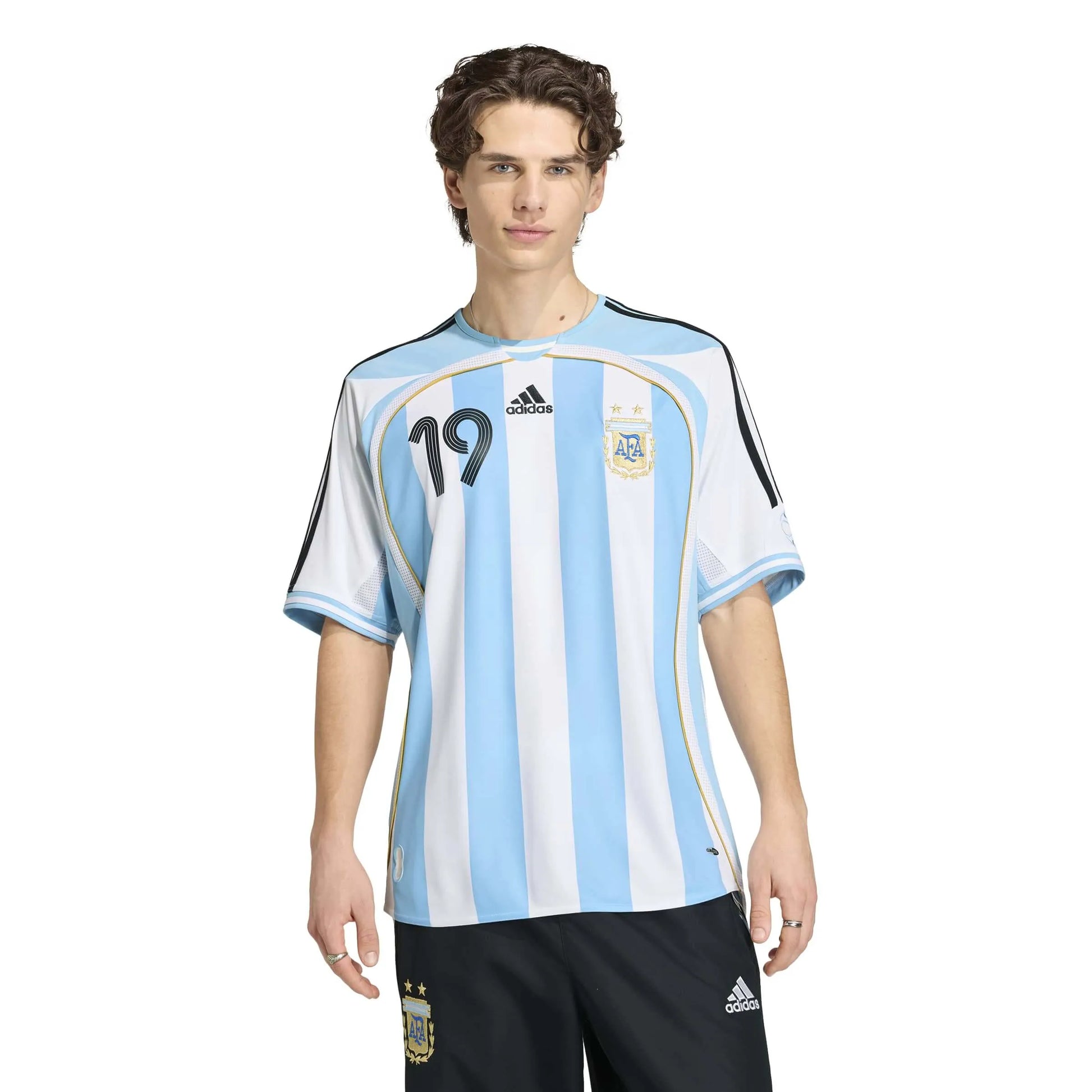 2006 Argentina Men's Retro Stadium Home Messi #19 Soccer Jersey White / Clear Blue - Adidas
