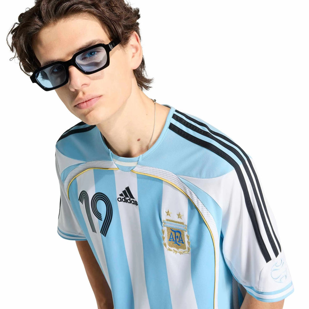 2006 Argentina Men's Retro Stadium Home Messi #19 Soccer Jersey White / Clear Blue - Adidas