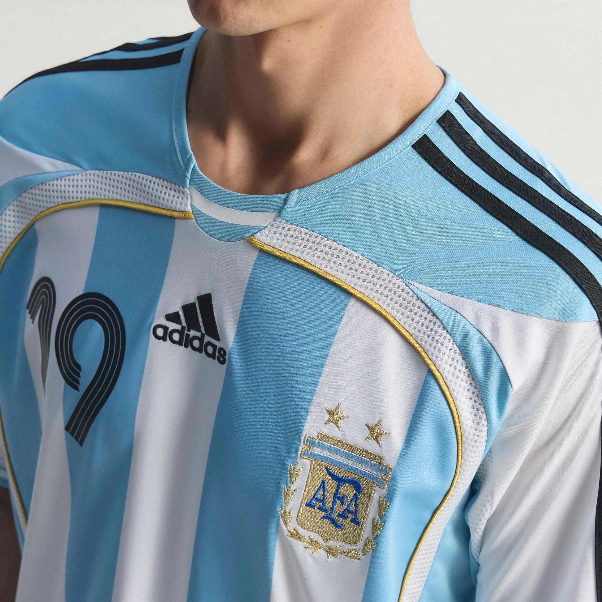 2006 Argentina Men's Retro Stadium Home Messi #19 Soccer Jersey White / Clear Blue - Adidas